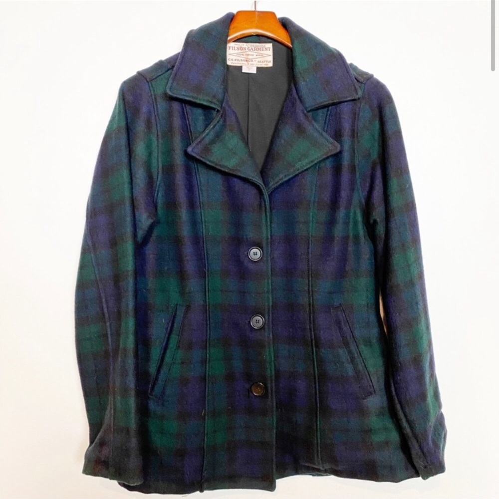 Filson Plaid Wool Pea Coat Style Blue Green Navy